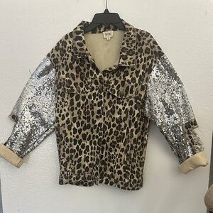 BiBi Animal Print Jacket with Sparkling Silver Sleeves